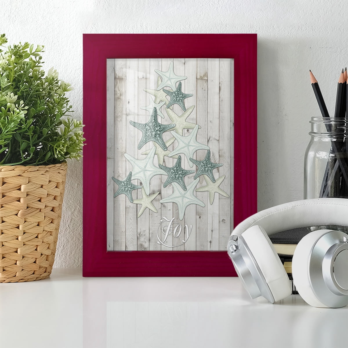 Coastal Christmas III -Framed Print w/glass-Cherry Red