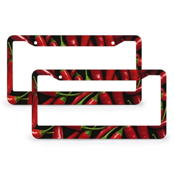 License Plate Frames Spicy Red Hot Chili Pepper Auto Car Accessories Tag 2 Pcs Set Red Peppers Aluminum License Plate Frame for Men/Women