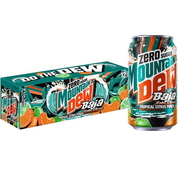 Mountain Dew Zero Sugar Baja Blast Soda with Cabo Citrus Flavor, 12 fl oz Cans, 12 Pack