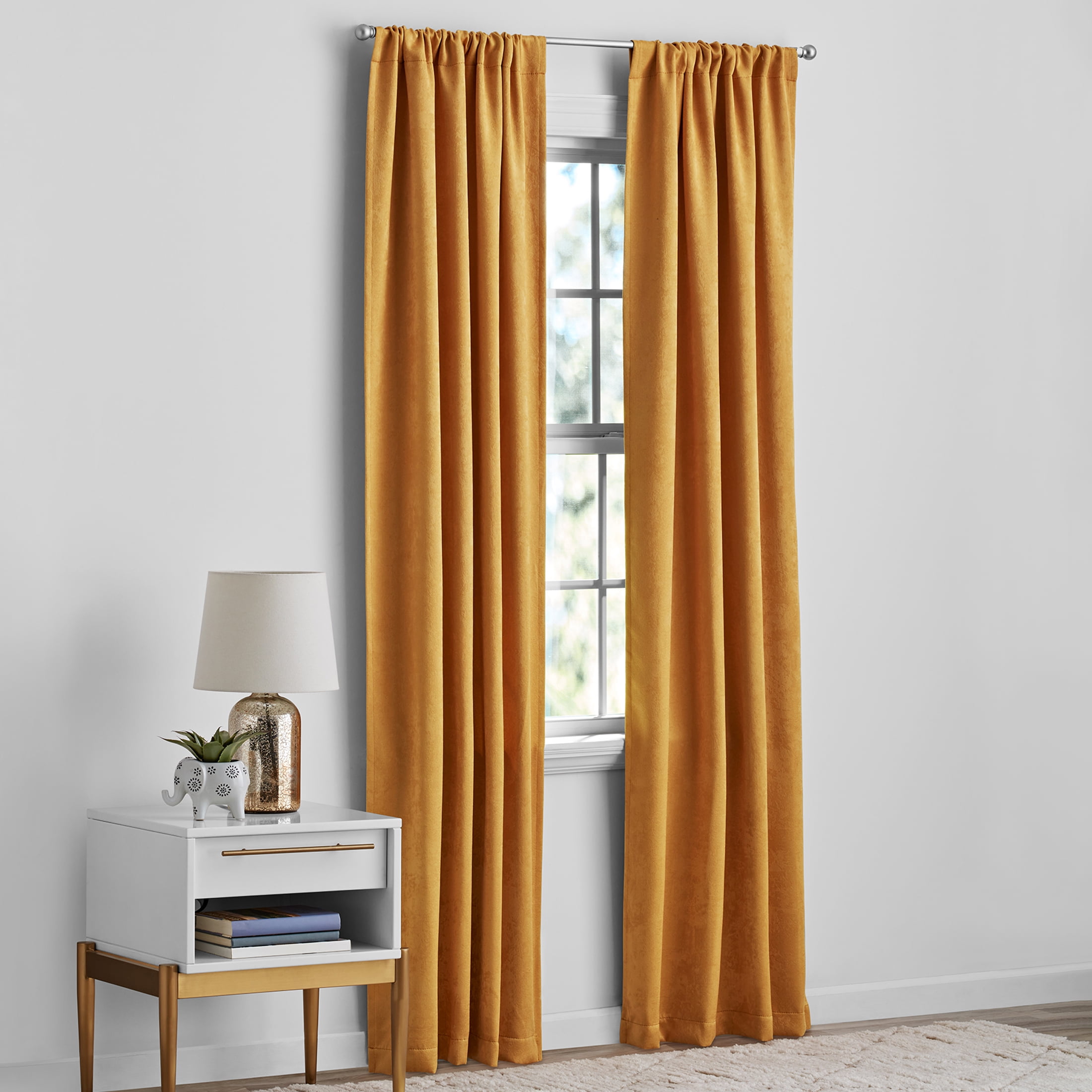 Mainstays Shimmer Rod Pocket 99% Blackout Curtains, Set of 2, Brown Butter, 37" W x 95" L