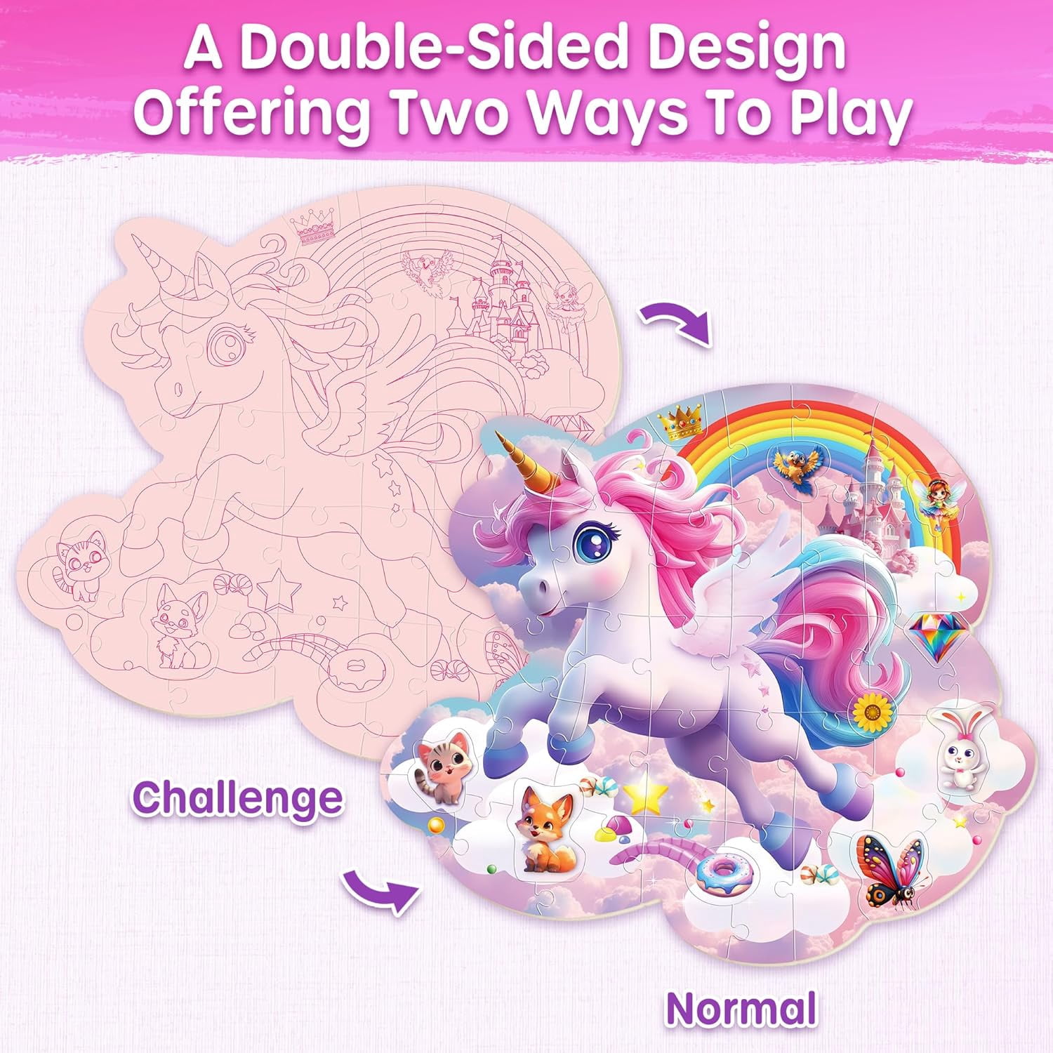 SYNARRY Unicorn Floor Puzzles for Kids Ages 4-6, Large 45 Piece Floor Puzzles Set for Kids Ages 4-8, Puzzles for Toddlers 2-4, Unicorn Toys Gifts for 3 4 5 6 7 8 Year Old Girls