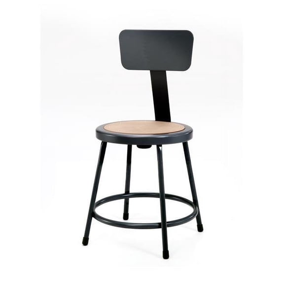 National Public Seating 18 in. Black Round Hardboard Lab Stool with Adjustable Backrest
