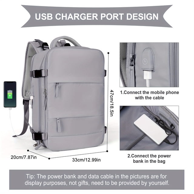 Large Travel Backpack Women, Carry On Backpack,Hiking Backpack Waterproof Outdoor Sports Rucksack Casual Daypack School Bag Fit 14 Inch Laptop With USB Charging Port Shoes Compartment