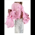 thumbnail image 1 of Blusas Casuales para Mujer, con Mangas Acampanadas, Cuello Alto y Volantes, Camisa de Verano A para Vacaciones. Rosa XL, 1 of 10