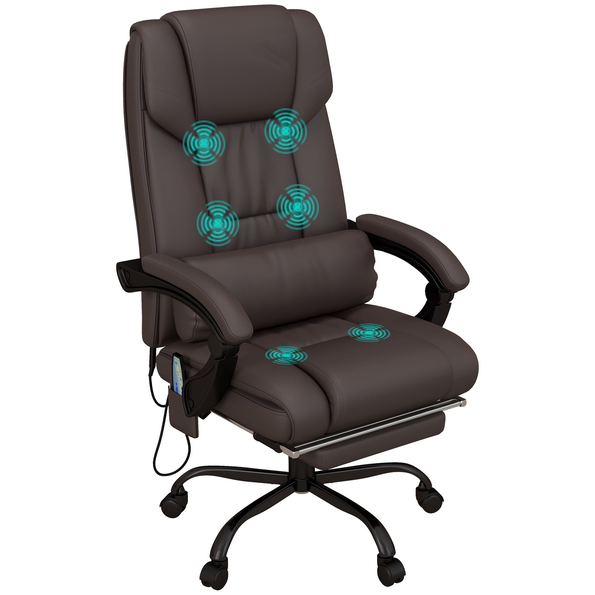 Vinsetto High Back Massage Office Chair with 6 Vibration Points, PU Leather Reclining Computer Chair, Ergonomic Desk Chair with Footrest Adjustable Height and Remote, Brown