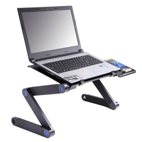 Navor Adjustable Laptop Desk Stand with Dual Cooling Fans, Portable Aluminum Laptop Riser with Mouse Pad, Foldable Ergonomic Stand for Bed, Desk, Sofa (Up to 17 in)