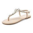 thumbnail image 1 of Sandalias Colgo para mujer con correa en T, planas, elegantes, con strass nude, 1 of 7