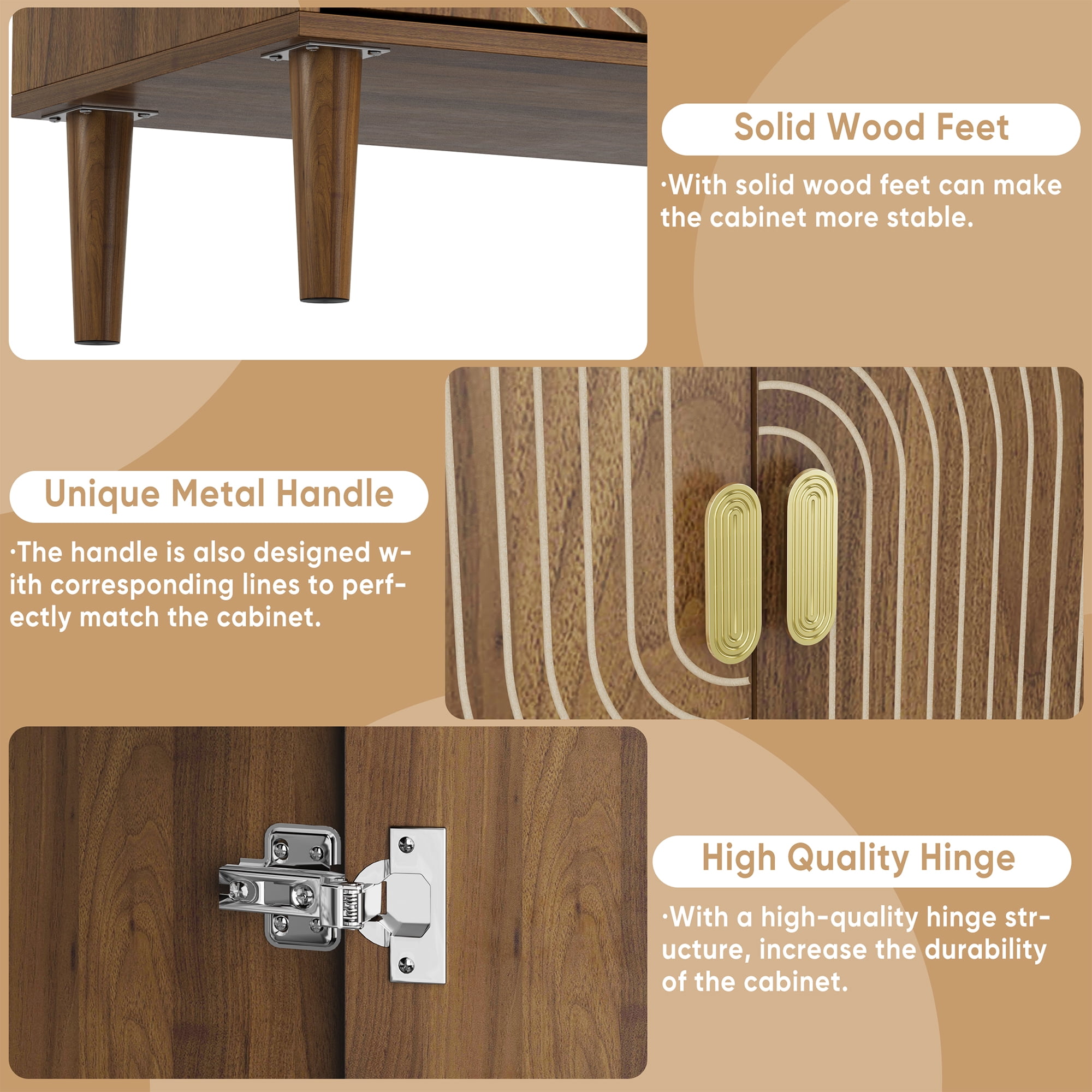 Semiocthome Pantry Storage Cabinet with Line Groove Design and Microwave Stand, Kitchen, Walnut
