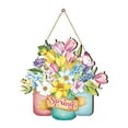 thumbnail image 1 of Spring Flower Door Sign Burr-free Lanyard Design Colorful Door Hello Welcome Spring Hanging Sign Home Decor, 1 of 11