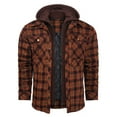 thumbnail image 2 of TFEOQRY Men's Casual Hooded Jacket Checkered Design Velvet Button Outwear with Pockets Long Sleeve Hooded Overcoat Burgundy, 2 of 9