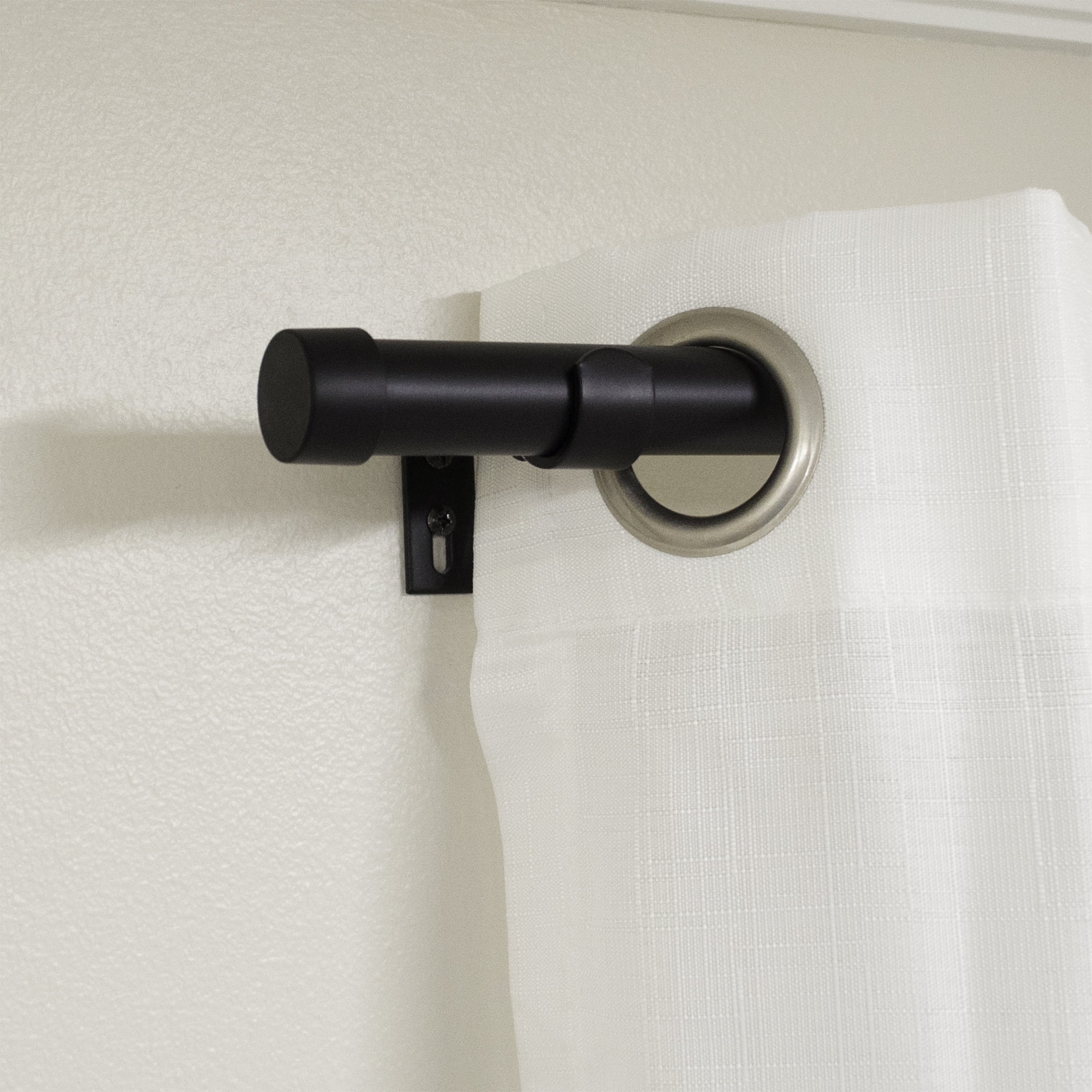 Better Homes & Gardens 1" Matte Black Cap Adjustable Single Curtain Rod Set, 42"-120"