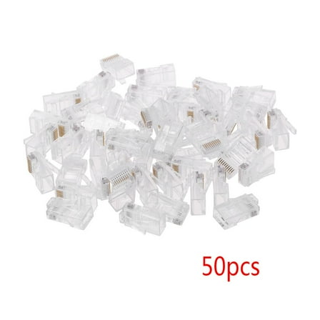 Necvior 50 Pieces Stranded 10P10C Network Cable Connector RJ48 Crystal Plug Modular Network Tool Kit PC Replacement Part
