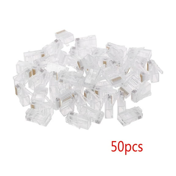 Necvior 50 Pieces Stranded 10P10C Network Cable Connector RJ48 Crystal Plug Modular Network Tool Kit PC Replacement Part