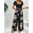 thumbnail image 4 of Vibrant Floral Print Jumpsuit Square Neckline Comfortable Short Sleeves Wide Leg, 4 of 5