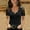Black, variant on Ploknplq Women Tops Women's Summer New Deep V Lace Collar Lace Short-sleeved Slim Top Crop Tops Solid Color L Black