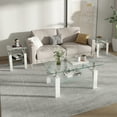 thumbnail image 3 of Rectangle Glass Coffee Table for Living Room, Center Table, Sofa Table, with White Metal Legs, Clear Tempered Glass Top (White, Coffee Table), 3 of 11