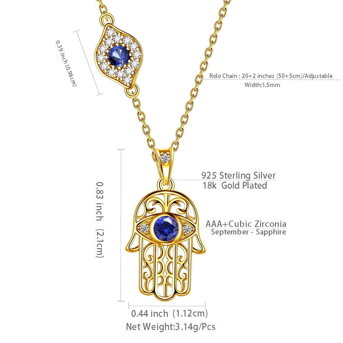 Hamsa Hand Necklace 925 Sterling Silver Blue Third Eye Hand of Fatima Pendant Protective Jewelry Women Gifts Hipunk
