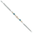 thumbnail image 3 of 925 Silver and 10K Yellow Gold Peach Morganite and London Blue Topaz and White Lab Grown Diamond Bracelet for Women (1.91 Cttw, Gemstone October Birthstone, Oval, Wheat Chain, 7 inches), 3 of 5