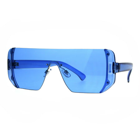 Rectangular Pop Color Shield 80s Robotic Disco Sunglasses Blue