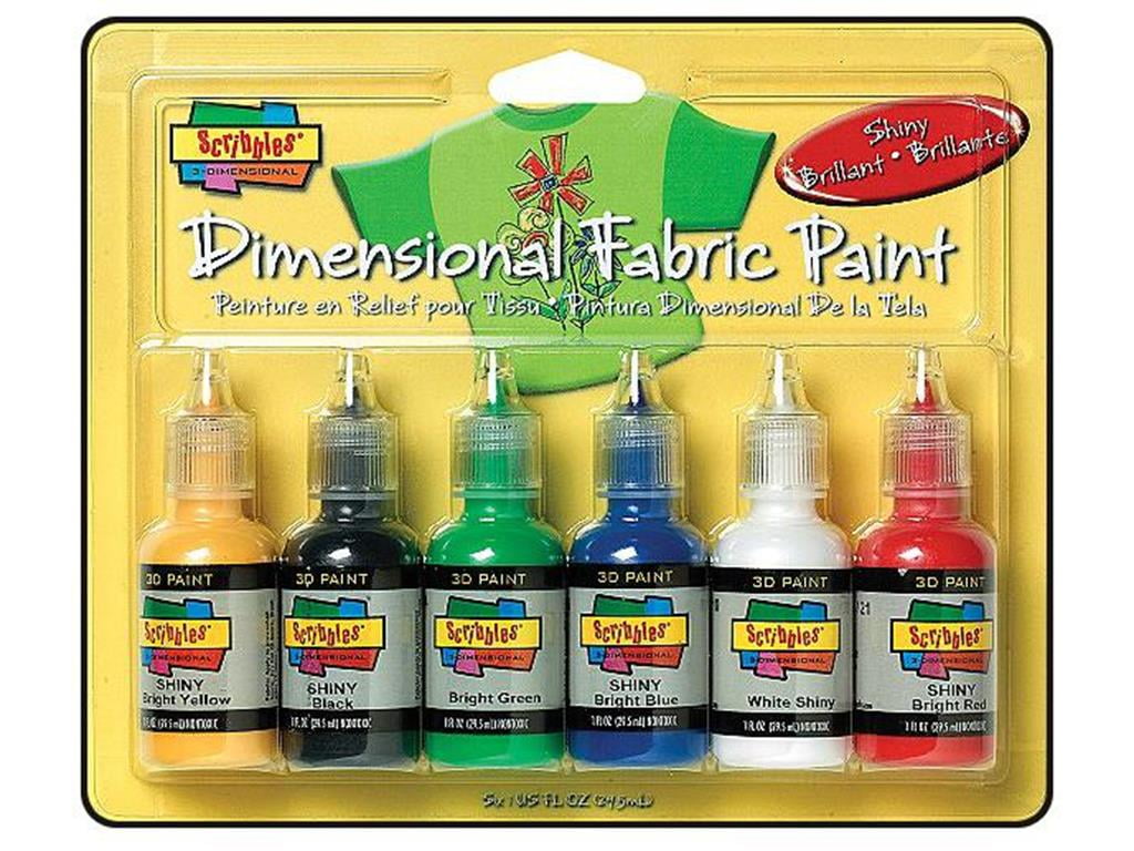 Scribbles Fabric Paint Set 3D Shiny 6pc