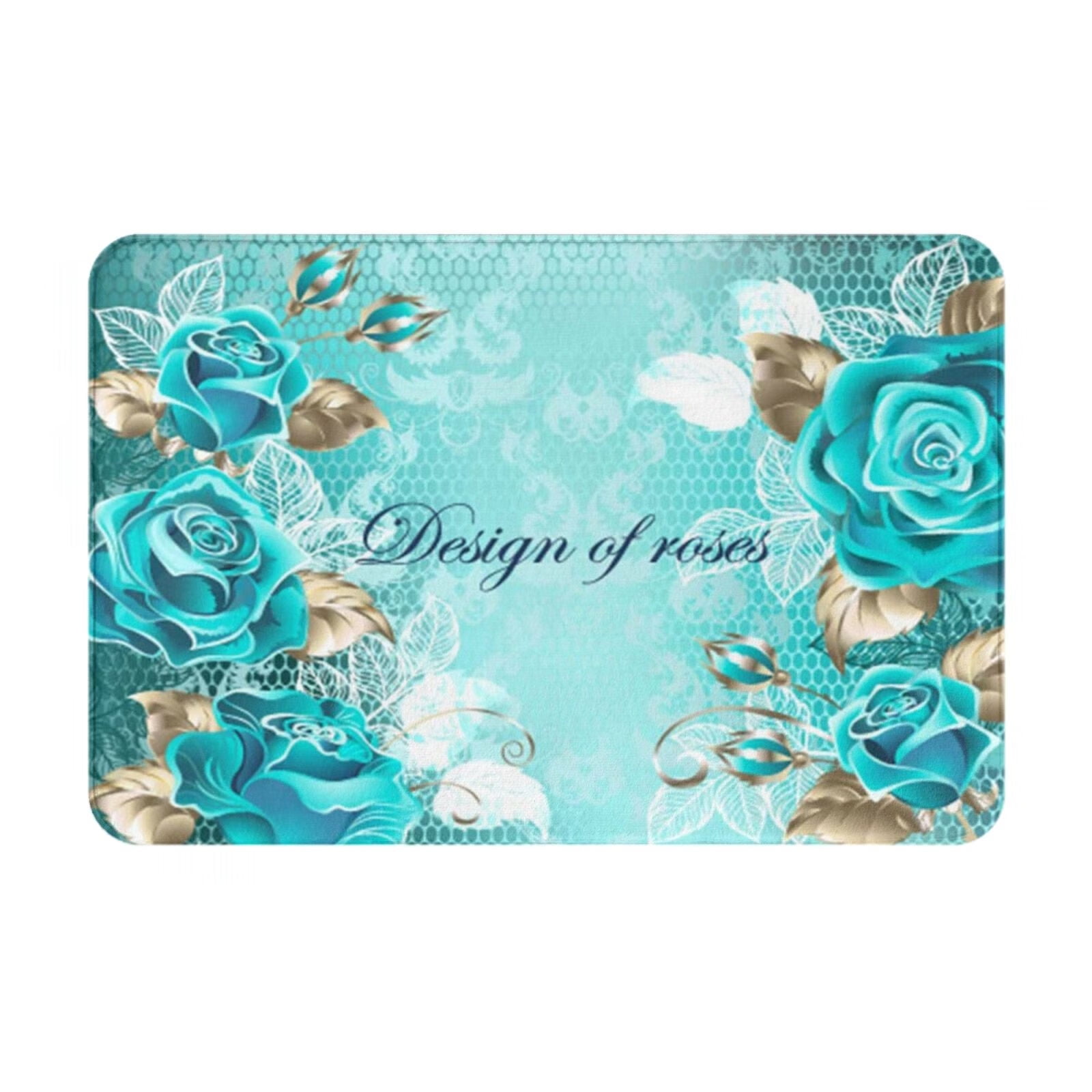 Kitchen Rugs Turquoise Rose Flowers Design NonSlip Soft Kitchen Mats Bath Rug Runner Doormats