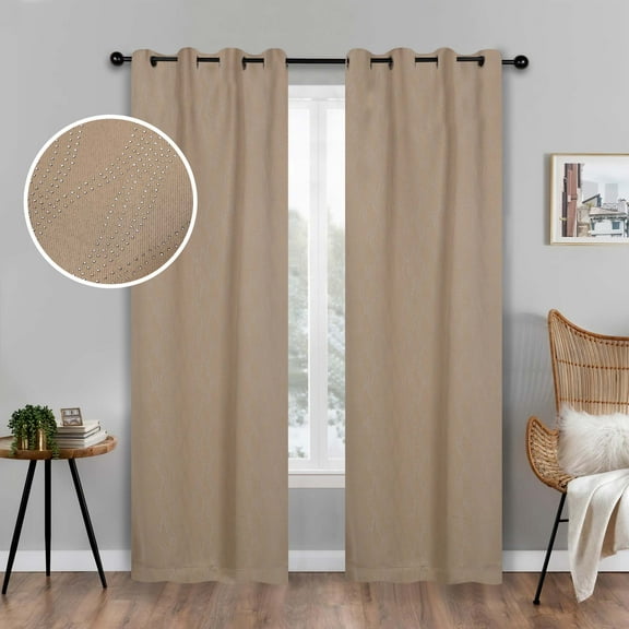 Superior Zuri Blackout Curtains, Grommet Header, Set of 2, 52" X 96", Tan