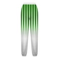 thumbnail image 3 of USNSM Women's Casual Straight Pants Elastic Waist Trousers Comfy Summer Business Casual Gradient Stripe Print Pants with Pockets Green XL, 3 of 4