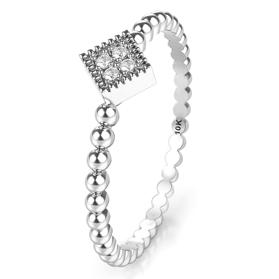 Sz 7.0 Solid 10K White Gold Diamond Bead Style Square Cluster Wedding Engagement Ring