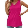 thumbnail image 4 of Tank Tops for Women Plus Size under $5 Sleeveless V-neck Slim Fitted Solid Color Hem Split Casual Tank Hot Pink 2XL, 4 of 6