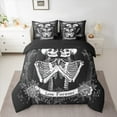 thumbnail image 3 of Manfei Couple Skeleton Skull 7 Pieces Bedding Comforter Set, Romantic Gothic Bride Full Bedding Set, Bohemian Valentines Day Reversible Fitted Sheet Flat Sheet, Microfiber Bedroom Decor, 3 of 8