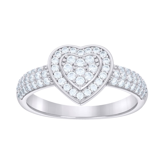 Sterling Silver Women's Cubic-Zirconia Heart Bridal Anniversary Wedding Engagement Band Ring Size 5