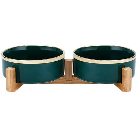 P5HAO Ceramic Cat Dog Bowl Dish with Wood Stand No Spill Pet Food Water ...