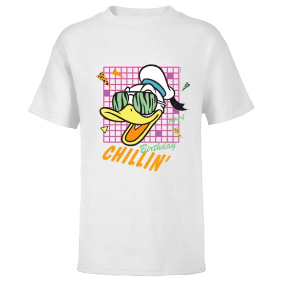 Disney Donald Duck Retro 1980s Birthday Chillin’ - Short Sleeve T-Shirt for Kids - Customized-White
