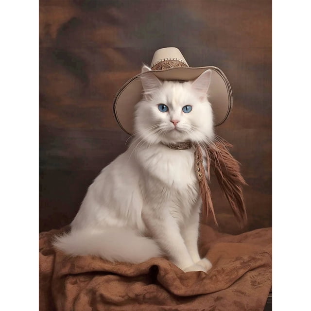 5D DIY Full Round Drill Diamond Painting Cowboy Cat Kit Del 30x40cm Blanco