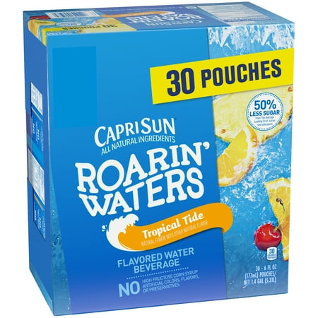 Slimline Beverage - Capri Sun Roarin' Waters Tropical Fruit Flavored Water Beverage 30-6 fl. oz. Pouches