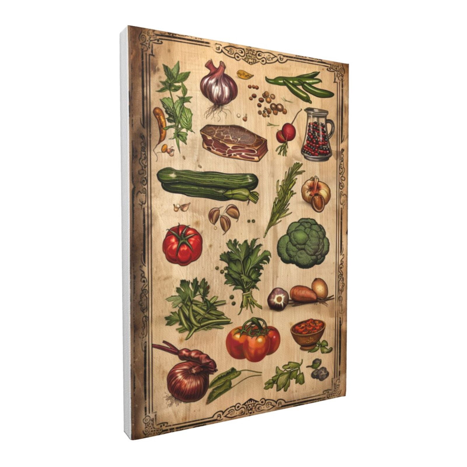 12x18 inch Kitchen Cooking Ingredients Illustrated Canvas Frameless Painting,Farmhouse Family Kitchen Paintings Decor Accessory,Vintage Cooking Ingredients Modern Style Posters & Prints Gifts