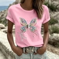 thumbnail image 2 of Puliio Womens Butterfly Ribbon Print T Shirt Short Sleeve Casual Awareness Summer Daily Tee, 2 of 5