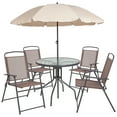 thumbnail image 2 of Flash Furniture Nantucket 6 Piece Brown Patio Garden Set with Table, Tan Umbrella and 4 Folding Chairs, 2 of 3
