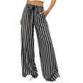 thumbnail image 5 of Dwellite Womens Plus Size Wide Leg Pants Elastic High Waist Striped Casual Palazzo Pants Lounge Trouser with Pockets Black S, 5 of 6