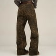 Womens Leopard Print Jeans High Waisted Loose Straight Leg Denim Pants