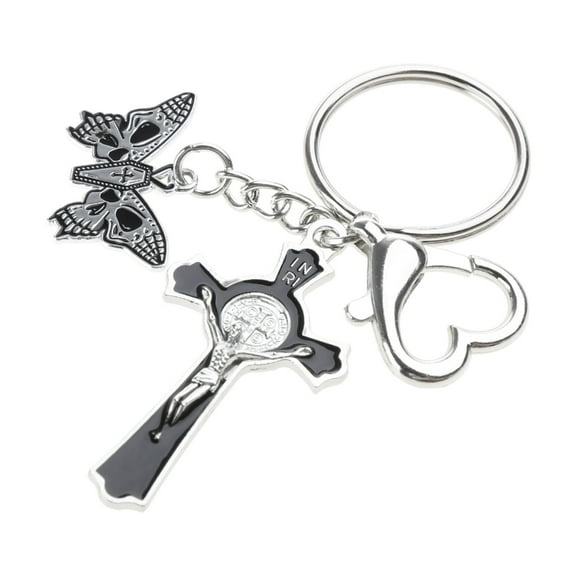 Aellinatey Metal Keychain Cross Butterfly Pendant Couple Keychain for Man Women Gift