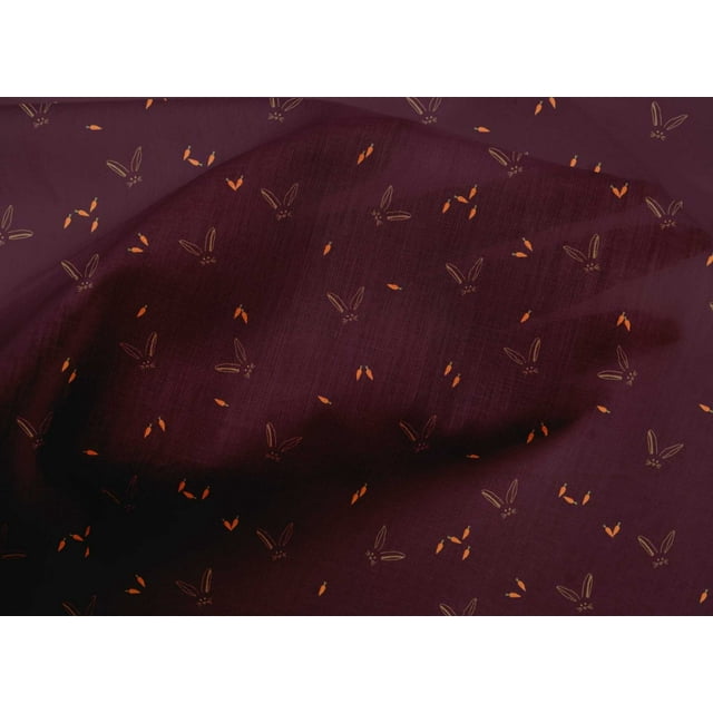 oneOone Organic Cotton Voile Fabric Carrot & Rabbit Face Animal Print Fabric by The Yard 42 Inch Wide