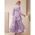 thumbnail image 2 of Mauve Purple Womens Elegant Long Sleeve Pleated Maxi Dress With Ruched, 2 of 6