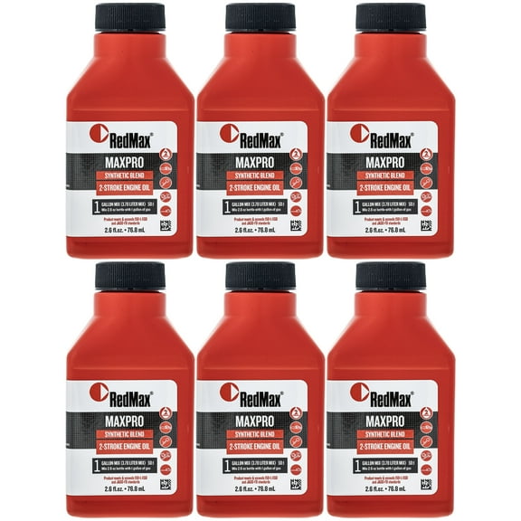 2.6oz Bottles of RedMax Synthetic 2 Stroke Cycle Oil w/ Fuel Stabilizer 50:1 6PK