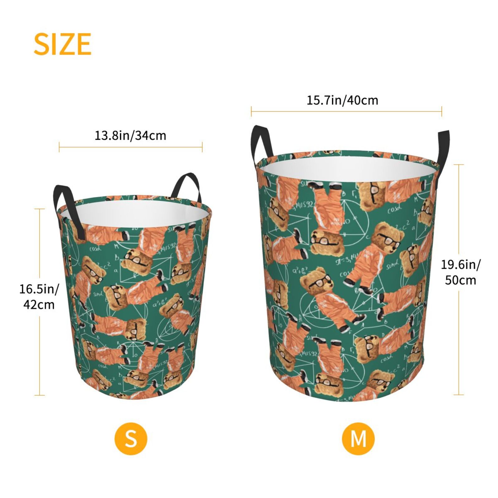 Large Laundry Basket with Handles - math formula Bear Kids Baby Dirty Clothes Laundry Hamper for Bedroom Aesthetic