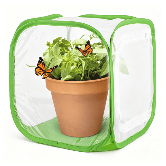 ACDANC 12"S Size Green Butterfly Habitat Cage,Monarch Butterfly Habitat,Butterfly Cage for Caterpillars,Flying Insect Mesh Cage,Outdoor Observation Plant,Pop-Up Open Size: 12"X12"X12"