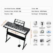 KFFKFF 61 Key Electric Piano Keyboard, Illuminated Keys, Portable with Stand, 600 Sounds, 500 Patterns, Built-In Speakers, Sustain Pedal, Headphones, Mic, USB MIDI - Ideal for Novices