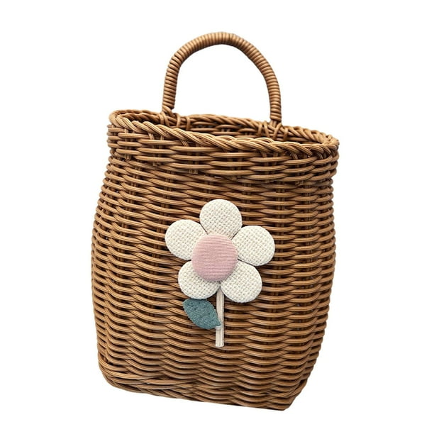Cesta de almacenamiento rústico Muro colgante Cesta de almacenamiento de almacenamiento Interiores Organizador de canasta pequeña para el baño Jardín L flor