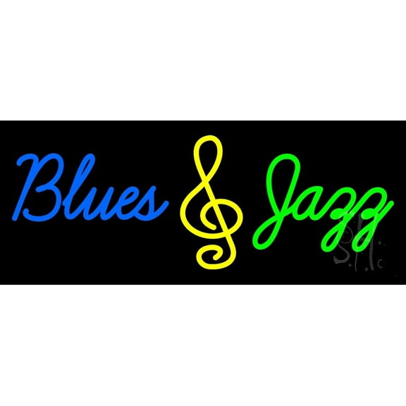 Blues Jazz LED Neon Sign 13" Tall x 32" Wide - inches Black Square Cut Acrylic Backing, with Dimmer - Premium built indoor Sign for Studio, Club, Home décor, Event, Workshop, Storefront.