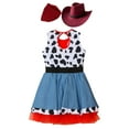 thumbnail image 4 of iiniim Kids Cowgirls Western Princess 3 Pcs Outfit Cow Printed Denim Tutu Dress with Hat Burgundy 8, 4 of 7